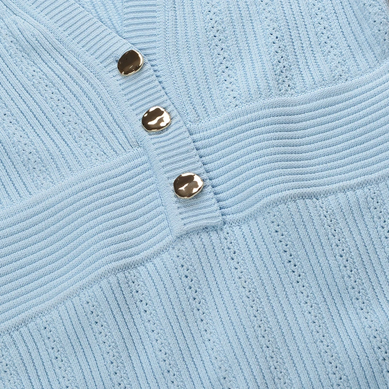 2025 Women Temperament Red Slim Knitt Fishtail Dress French High-Quality V-Neck Short-Sleeve Solid Pit Stripe Robe Evening Dress - Image 6