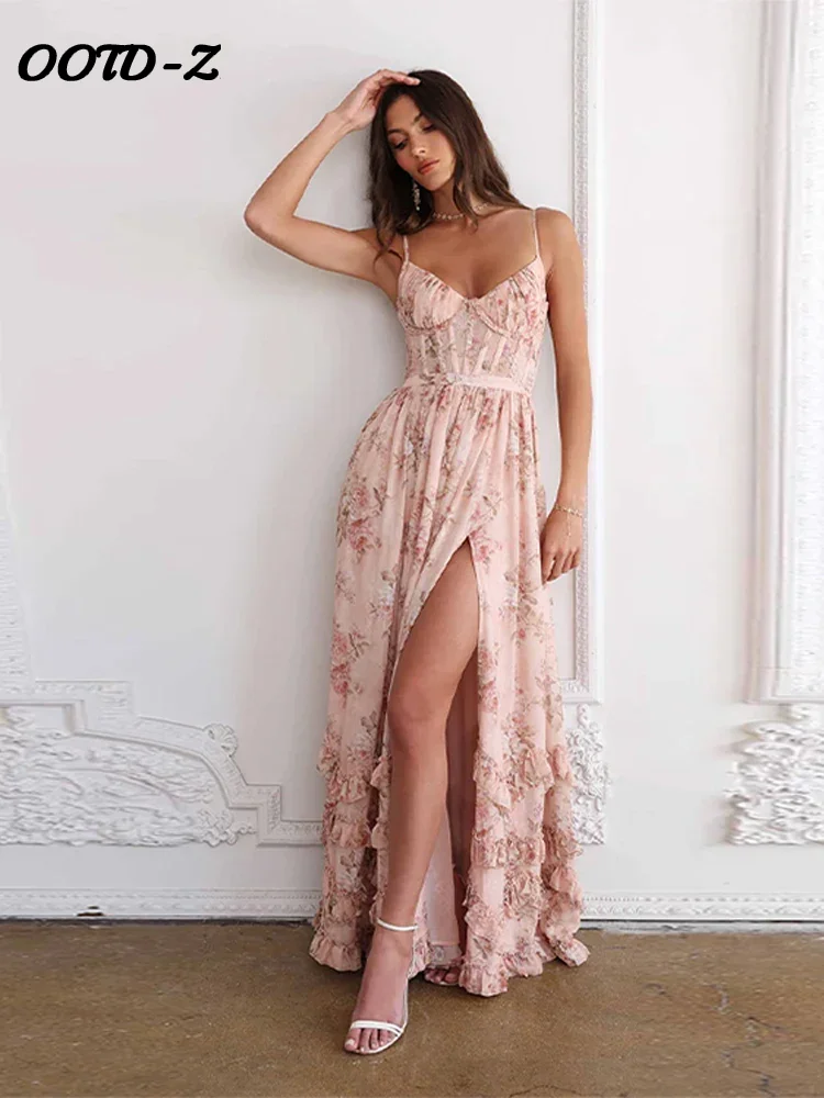 Elegant Sexy Print Long Dress Women Beach V Neck Sleeveless Bandage Backless A Line Robe Female 2025 Summer High Waist Dresses - Image 3