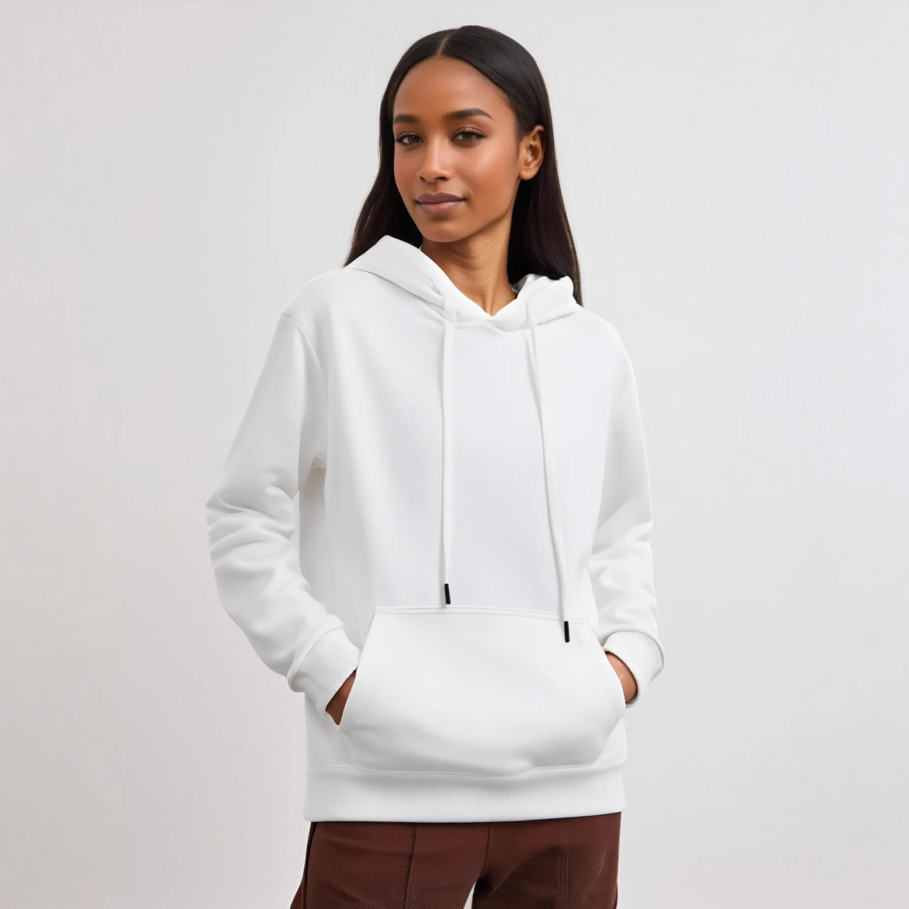 New Arrival Women's Loose Fit Hoodie Sweatshirt 300g Double Layer Diant Cotton Cap Sleeve Long Regular Neck No Pattern - Image 2
