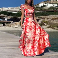 Elegant Boho Print Dress Women Sleeveless Casual Loose A-line Dress Summer Two-piece Set Ladies Vacation Ruffled Edge Dresses - Image 6