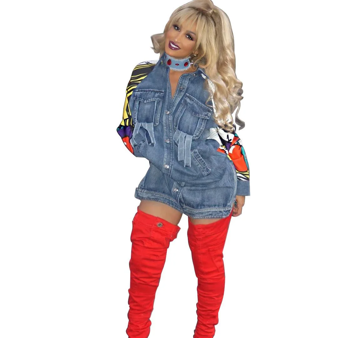 2025 Spring/Summer Fashion Street Trendy 3D Digital Printed Women's Long Sleeved Cowboy Jacket - Image 5