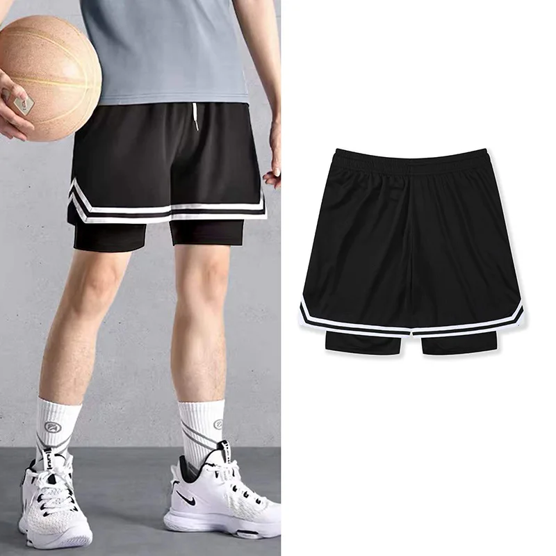 Men's Shorts Basketball Shorts Fake Two Pieces Ice Silk Summer Thin Casual Loose Printed Men's Summer Shorts Elastic Waist - Image 2
