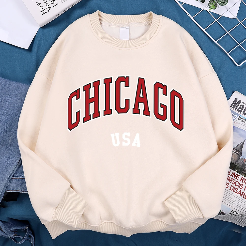Chicago Usa Classic City Graphic Clothing Sweatshirt Man Harajuku Loose Clothes O-Neck Pullover Menswear Fleece Fleece Pullover - Image 2