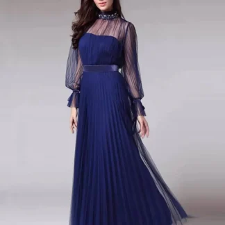 2024 New Modern European American Style Elegant Banquet Annual Meeting High Waist Pleated Transparent Evening Dress