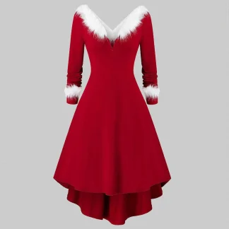 Color Cosplayer Red Women Dress Christmas Long Sleeved Dress Vintage Grid Pattern Gown Xmas Party Robe Autumn Winter Streetwear