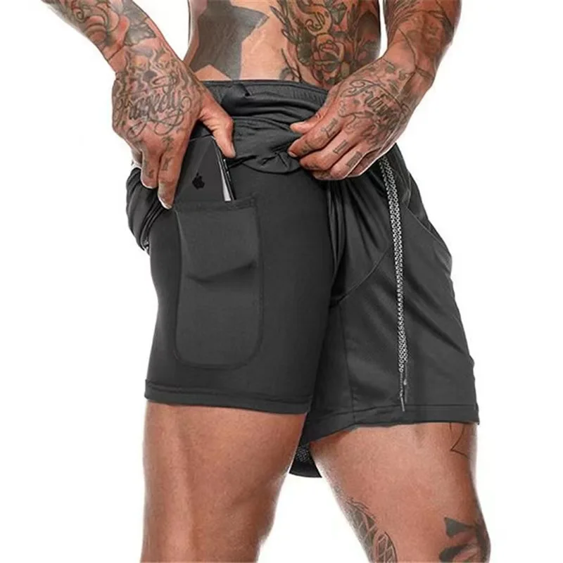 2024 Men's Running Shorts Quick-drying Fitness Black Double Layer Shorts Men New Sport Workout Training Bodybuilding Short Pants - Image 5