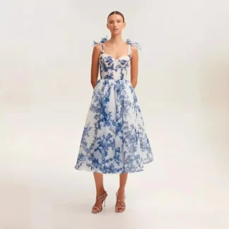 French Super Fairy Holiday Suspender Sleeveless Waist Printed Dress Slim Fit Party Dress for Women Bandage Sweet Ladies Dress