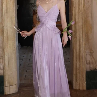 French Style Backless Womens Dresses Sexy Spaghetti Strap V-neck Sleeveless Lace-up Evening Party Dress A-line Vestidos New Robe