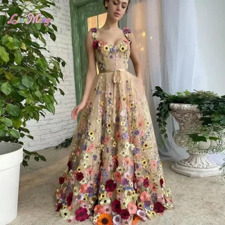A174 Luxury Ball Gown 3D Floral Embroidery Sweetheart Backless Floor Length Formal Evening Dress for Women Pastoral Vest