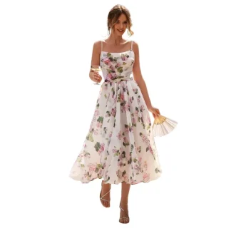 New Dresses 2025 Woman Fashion Summer Women's Clothing Chiffon Medium Temperament Evening Dress