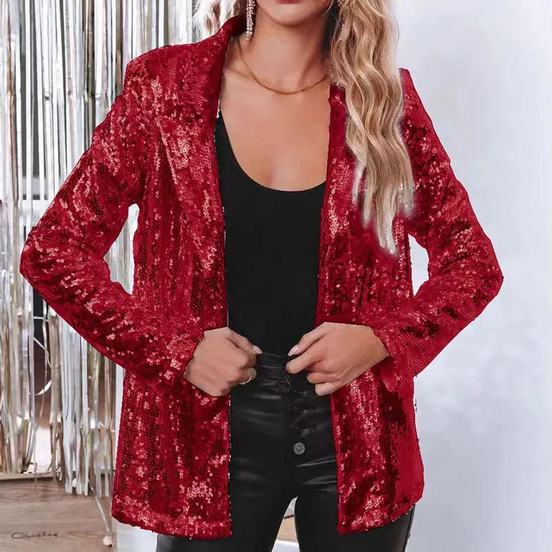 2024 Casual Sequin Top for Women Multicolor Sequin Long-sleeved Temperament Blazer Coat Women - Image 3