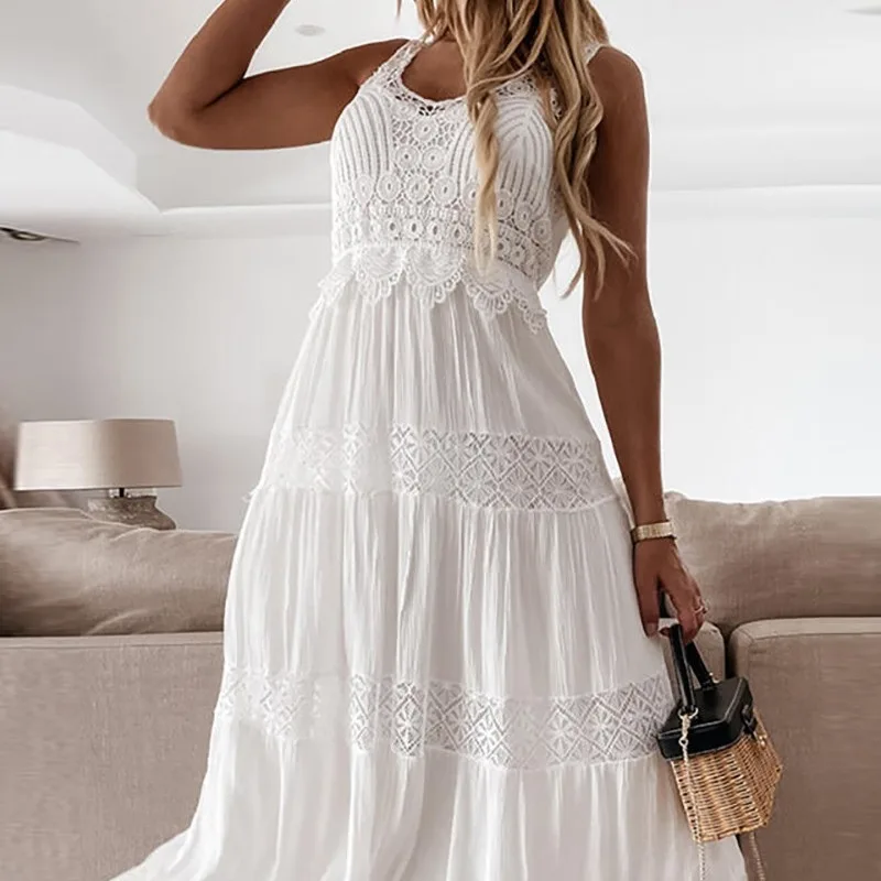 Sexy Lace Women's Summer Long Dress Casual Sleeveless Lace White Beach Sundress Elegant Evening Party Prom Maxi Dresses Female - Image 2