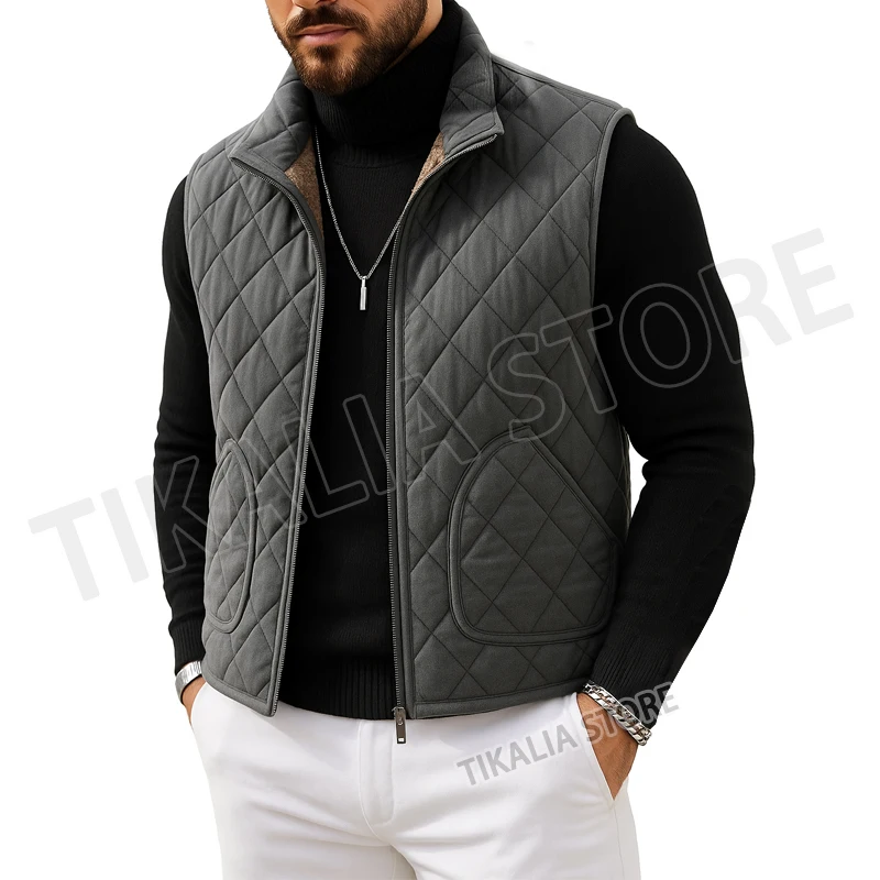 Men’s Quilted Vest Fleece Lined Warm Winter Waistcoat Sleeveless Jacket Casual Outerwear Thick Padded Coat for Cold Weather