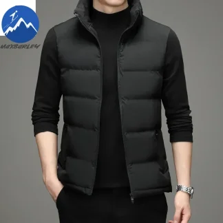 2025 Winter Vest Jacket Men Light Luxury Thick Warm Windproof Sleeveless Coat Male Casual stand collar Down Cotton Padded Vest