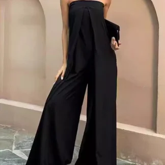 Spring/Summer 2025 New Arrivals Solid Color Strapless Wide Leg Office Lady Fashionable Elegant Full Length Women Jumpsuit