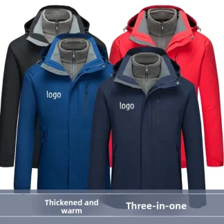 Outdoor Thicken Three-in-One Autumn Winter Men's Jacket Waterproof Windproof Removable Hood Custom Logo Brand Skin Clothes