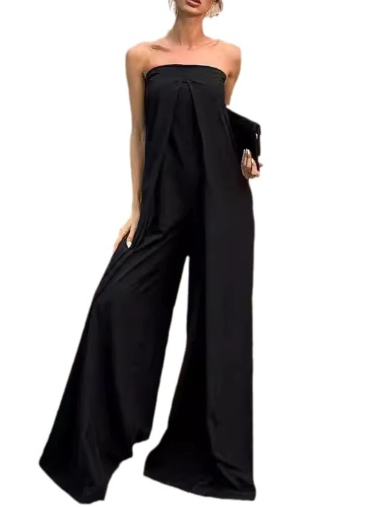 Spring/Summer 2025 New Arrivals Solid Color Strapless Wide Leg Office Lady Fashionable Elegant Full Length Women Jumpsuit - Image 6