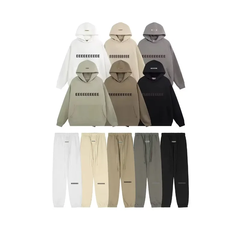 21SS Classic Brand Double Line Mens Hoodies Luxury Chest Silicone Letter with Tag Hoodies High Street Loose Plush Sweatshirt Set