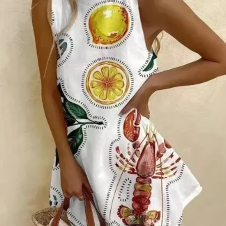 Summer Printed Women Dress New Vintage Dress One Piece Sleeveless Holidays Beach Dresses New Women Clothing Beachwears