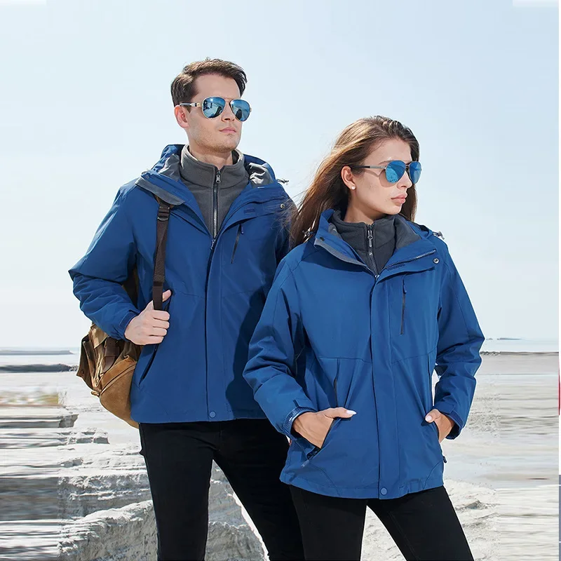 Outdoor Thicken Three-in-One Autumn Winter Men's Jacket Waterproof Windproof Removable Hood Custom Logo Brand Skin Clothes - Image 2