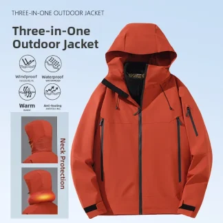 Plus Size Women's Three-in-One Detachable Jacket Outdoor Windproof Waterproof Coat Neck Protector Autumn Winter Street Style ...