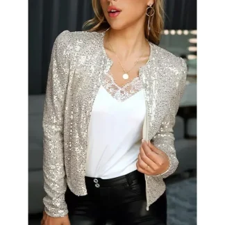 Fashionable Beaded Short Baseball Jacket Bright Sequins Casual Outerwear Women's Loose Fit Jacket from Mainland China