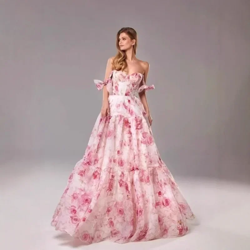 2025 Summer New Off Shoulder European and American Style Women's Fashion Eugen Silk Fairy Style Long Style Evening Dress - Image 2