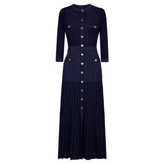 Spring And Autumn New Fashionable Temperament Commuter Knitted Round Neck Slimming And Slimming Seven Inch Sleeve Long Dress