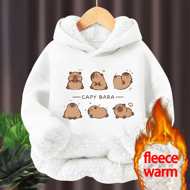 Kawaii Capybara Children's Clothing Lamb Wool Pullover Hoodies Boys Girls Winter Warm Thick Long Sleeved Sweatshirt Anime Gifts - Image 2