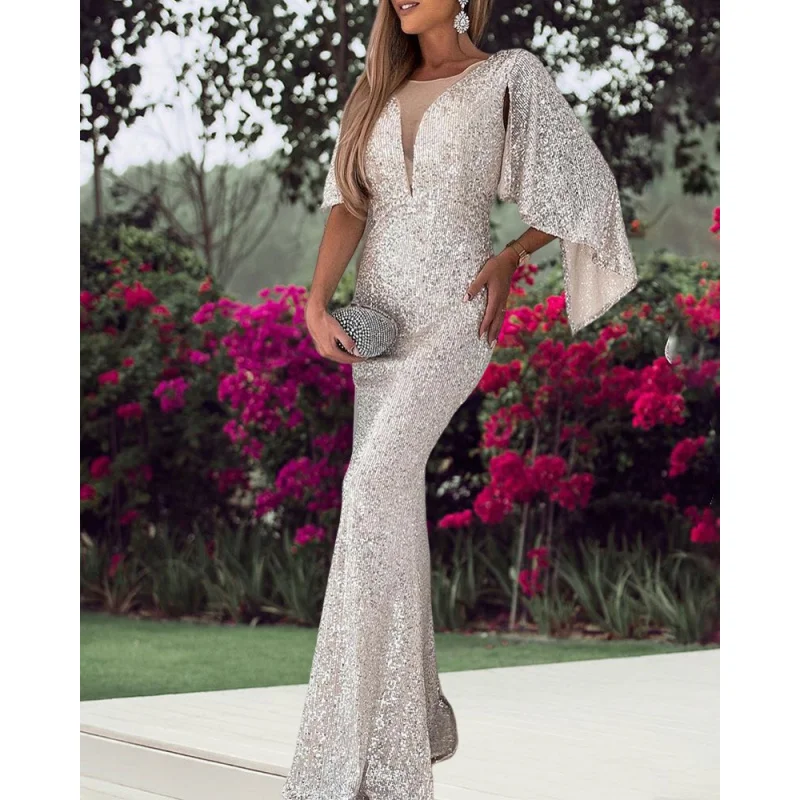 gala Cross-Border New Arrival Silver Fishtail Female Banquet Temperament Sexy Socialite Host Aura Queen Sequin Formal Dress - Image 6