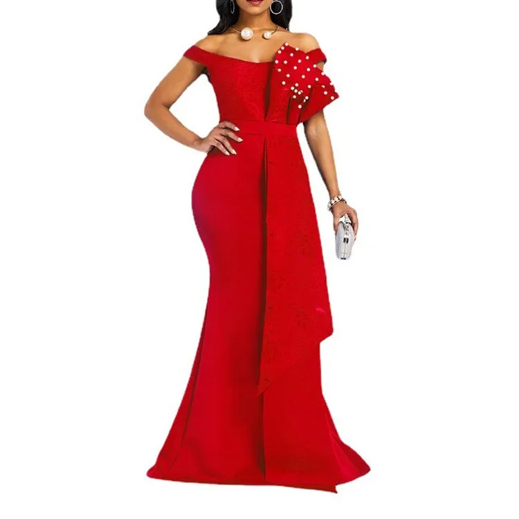 Handmade Beaded Lace Embossed Pattern Evening Dress for Women High-quality Polyester Fiber Ankle-length Regular Waistline - Image 2