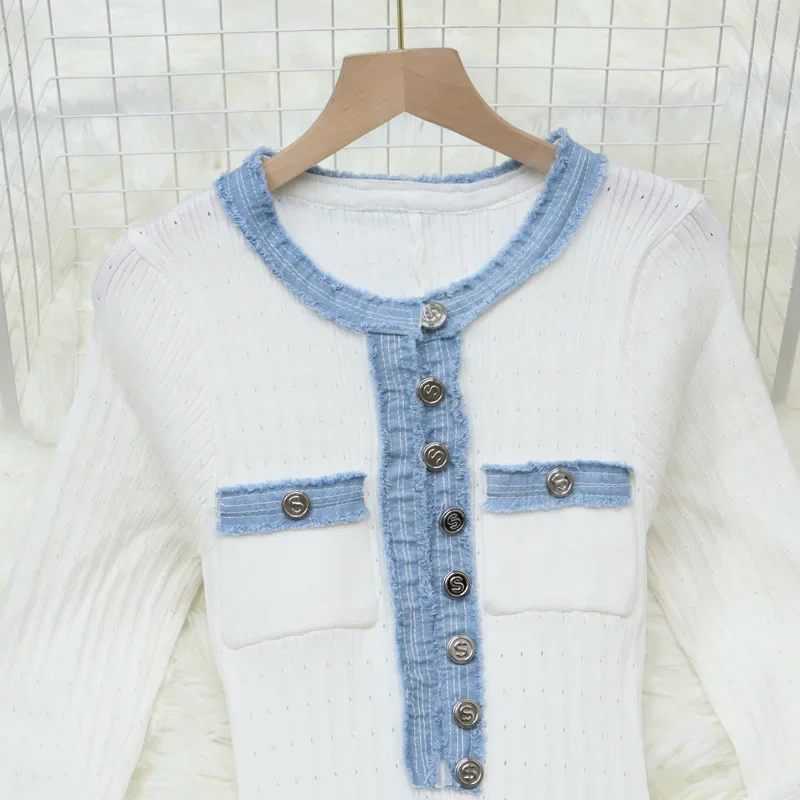 Slimming Effectiveness Long Sleeve round Neck Knitted Dress Cross-Border Jeans Maxi Dress Simple And Elegant Long Dress - Image 3