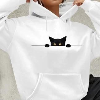 Women's autumn and winter warm loose casual pattern printed suede long sleeved hooded sweatshirt