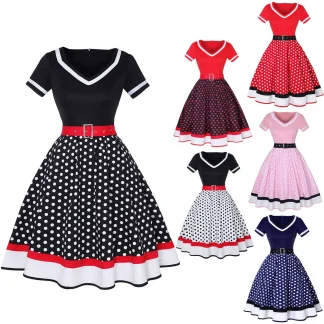 Elegant Vintage Hepburn Dress Women Black Red Off Shoulder Sleeveless A-Line Dress Female Retro Rockabilly 50s Polka Dot Dress