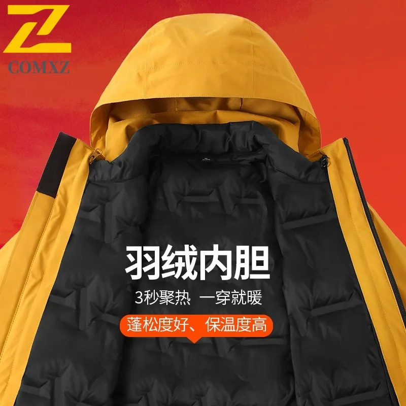 COMXZ Men Fake Two Piece Down Cotton Padded Winter American Style Thickened Jacket Hood Coat Waterproof Windproof Windbreaker - Image 4