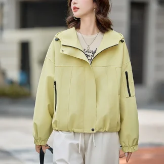 Short Coat Jacket Women's Spring Autumn Fashionable Loose Casual Top Large Size Comfortable Polyester Fiber Zipper Closure