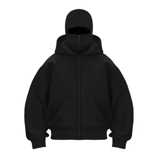 Balaclava Fashion Personality Hoodie Men Soild Color Double Layer Hooded Pullover Sweatshirt Y2k Retro Hip Hop Winter Streetwear