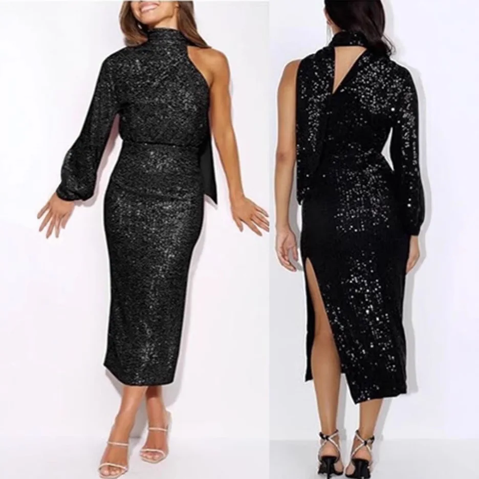 2025 Spring Sequin Design Scarf One Shoulder Round Neck Long Evening Dress Fashion Party Dress Vestidos De Fiesta - Image 3