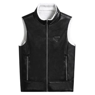 Autumn Winter Men's PU Leather Vest Fashion Men Retro Fleece Lined Warm Waistcoats Men Windbreaker Leather Sleeveless Jacket