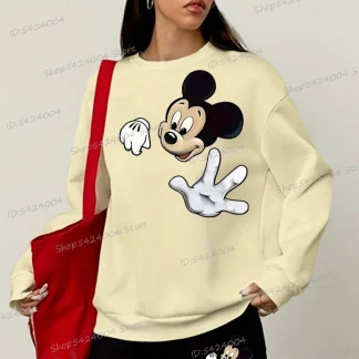 Women's Fun Mickey Mouse Sweatshirt Casual Cartoon Mickey Design Round Neck Pullover Autumn Winter Long Sleeve Female Sudaderas