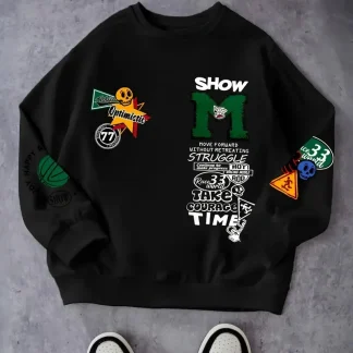 The new men's round-neck hoodie for Spring and Autumn 2025 features a street casual and fashionable 3D letter pattern print