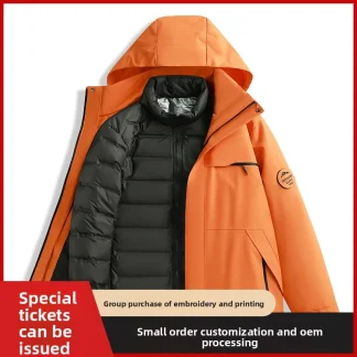 Men's Three-in-One Detachable down Inner Liner Winter Jacket Snowy Chinchilla Fabric Medium Thickness Duck down Filling