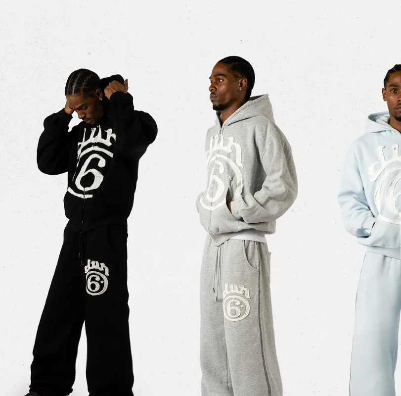 2025 High Street Harajuku Letter Embroidered Zipper Hoodie Men Trendy Streetwear Jacket Retro Casual Oversized Sweatshirt Women