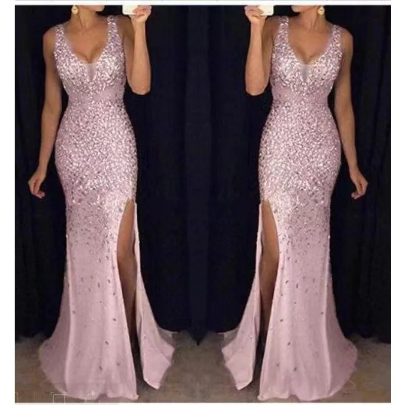 Summer Spring New Elegant Graceful Split Bronzing Dress Long Evening Dress Sleeveless Strapless High Waist Sexy - Image 5