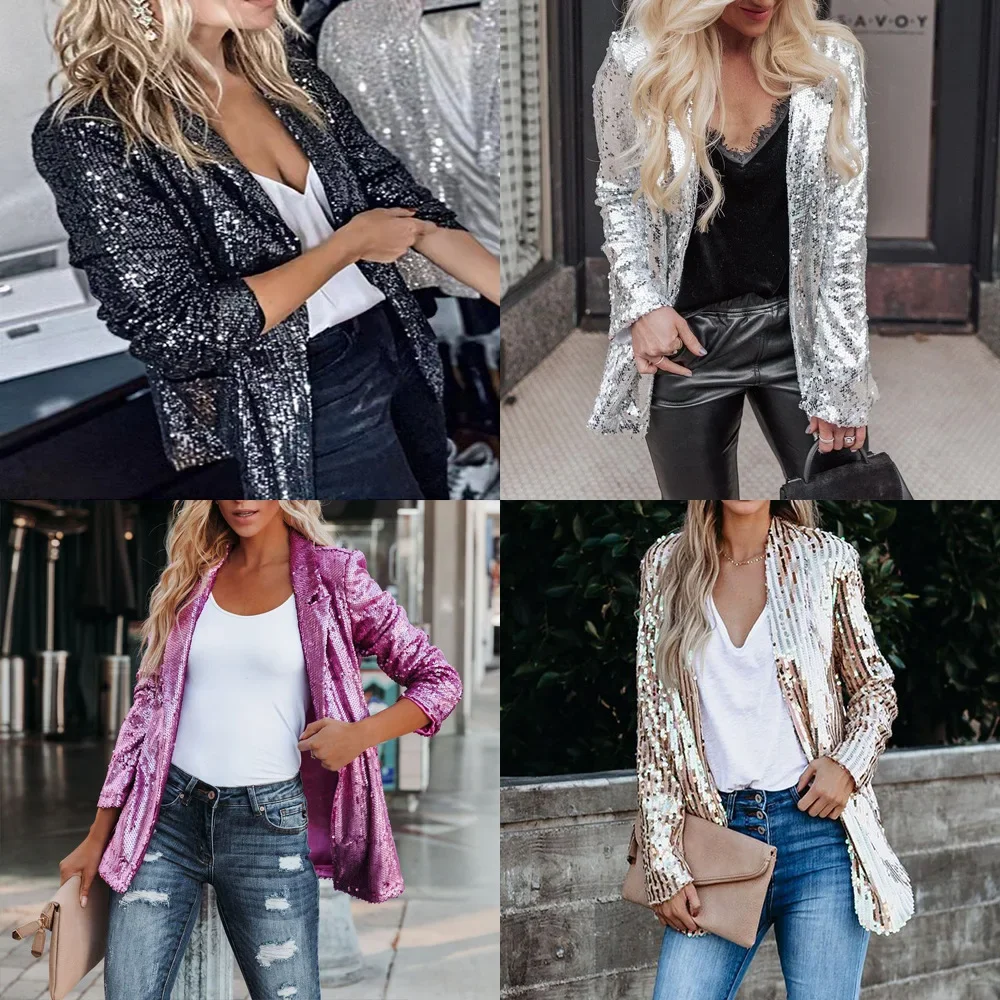 Fashionable Multi-Color Sequin Long Sleeve Small Suit Jacket Elegant Outerwear Women's Clothing Cross-Border New Arrival - Image 3
