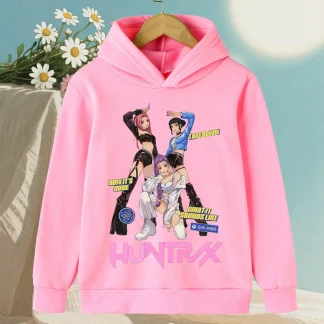 2026 Korean KPop Demon Hunter Cartoon Girls Boy Hooded Sweatshirt Warm Children's Wave Fashion Casual Tops Casual Girls Clothing