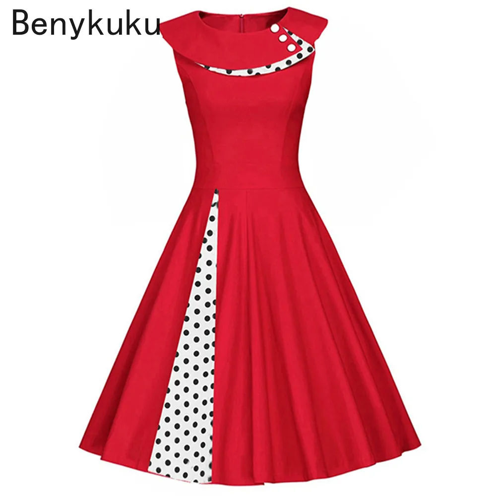 Women Summer Dresses Casual 2025 Cotton Slim Tunic Elegant 50s 60s Robe Vintage Retro Pin Up Swing Polka Dot Rockabilly Dress
