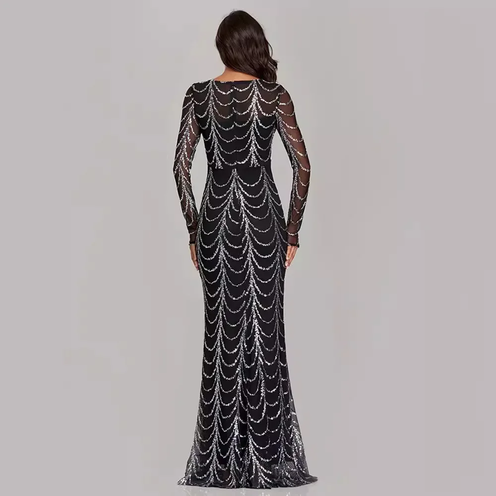 2024 Spring Summer New Slimming Smoothing Sleeveless Fish Tail Skirt Elegant Party Long Sleeve Round Neck American European Even - Image 4