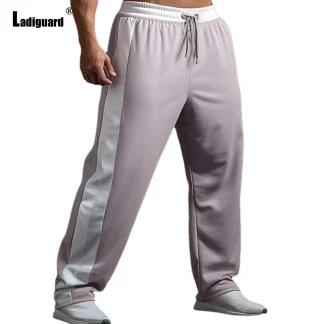 2025 Men's Stand Pocket Casual Run Wide Leg Pants Soft Drawstring Trouser Plus Size Mens Fashion Stripe Hip Hop Sweatpants New